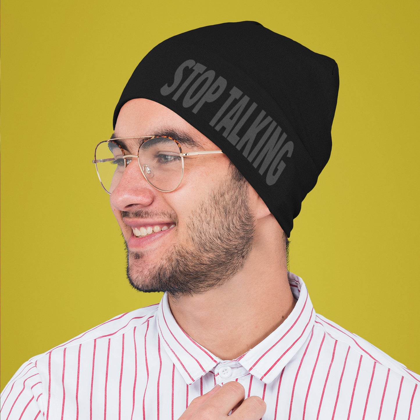 Stop Talking in black - Embroidered Beanie